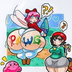 1boy 2girls ?! adeleine artist ass ass_focus ass_writing beret big_ass big_butt black_hair blush blush_lines body_writing bottom_heavy breasts bubble_ass bubble_butt child_bearing_hips crystal curvaceous curvy curvy_female curvy_figure cute fairy fairy_wings fat_ass female female_focus female_only hal_laboratory hi_res high_resolution highres huge_ass huge_butt hyper hyper_ass kirby kirby_(series) kirby_64 kirby_64:_the_crystal_shards large_ass light-skinned_female light_skin medium_breasts mr.ctm mr_ctm nintendo paintbrush panties pink_hair ribbon_(kirby) shocked shocked_expression short_hair shortstack skirt surprised surprised_expression sweatdrop tagme thick_ass thick_thighs thighhighs thighs underwear voluptuous voluptuous_female white_panties white_thighhighs white_underwear wide_hips wings writing writing_on_ass writing_on_body writing_on_butt