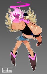 alex_(dieselbrain) areolae blonde_hair dieselbrain gigantic_breasts gold_tooth handjob_gesture huge_breasts muscular muscular_female witch