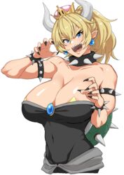 big_breasts blonde_hair blue_eyes bowsette breasts crown female female_only genderswap horns huge_breasts mario_(series) nash_(na-si) new_super_mario_bros._u_deluxe nintendo pasties