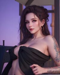 ai_generated dark_clothing jewelry long_hair looking_at_viewer medium_breasts naked naked_female nude nude_female slim_girl tattoo tattoos young