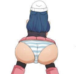 1girls ass beanie between_labia big_ass big_butt black_socks blue_hair blue_striped_panties boots bubble_butt butt clothing curvy dawn_(pokemon) female female_only from_behind hat huge_ass huge_butt human large_ass long_hair minidress miniskirt nintendo panties partially_clothed pink_boots pink_skirt pokemon pokemon_dppt pussy_peek reach025 sexually_suggestive shiny_skin socks solo squatting striped_panties striped_underwear thick_thighs underwear white_background white_hat wide_hips