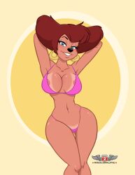 1girls anthro anthro_only arms_behind_head bikini bikini_bottom bikini_top breasts brown_hair disney earrings female female_only goof_troop hourglass_figure looking_at_viewer milf mostly_nude peg_pete phillipthe2 smile solo solo_female voluptuous voluptuous_female