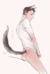 animal_ears animal_tail ass bottomless brown_hair connor_(detroit:_become_human) detroit:_become_human dog_ears dog_tail gay male male_focus male_only solo tagme tail