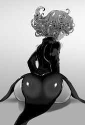 1girls ass big_ass big_butt black_and_white blush favorite female female_only huge_ass monochrome one-punch_man solo tatsumaki thegoldensmurf