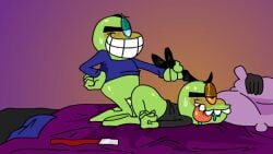 animated beanish bedroom big_teeth fawful green_skin hair_pull jolligig mario_and_luigi_(series) nintendo super_mario_bros. sweat tongue_out wet_pussy