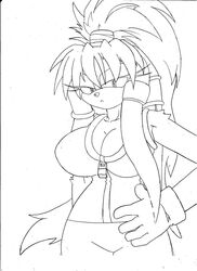 anthro archie_comics big_breasts breasts clothed clothing digital_media_(artwork) echidna female hair huge_breasts julie-su looking_at_viewer mammal monochrome monotreme simple_background solo sonic_(series) sonic_the_hedgehog_(archie) sonic_the_hedgehog_(comics) sonic_the_hedgehog_(series) superbunnygt turboranger