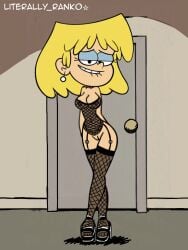 ai_generated blonde_hair hands_behind_back lori_loud nickelodeon seductive_look see-through_top shaved_pussy showing_pussy stockings the_loud_house