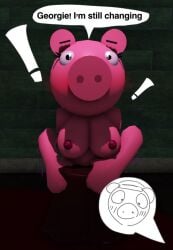 aged_up ashamed furry medium_breasts night nikkipickle penny_(piggy) pig piggy_(game) red_clothing roblox roblox_game surprised surprised_expression surprised_face undressed undressing watching