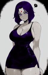 1girls ajaycolor color color_edit colored colored_hair colored_inner_hair colored_sketch colored_skin dress edit female female_only goth masoq095 purple_dress purple_hair raven_(dc) solo thick thick_thighs