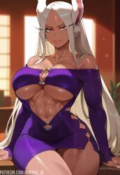 1girls ai_generated amiral_ai breasts dark-skinned_female dark_skin female huge_breasts large_breasts long_hair miruko my_hero_academia naughty_face rabbit_ears red_eyes rumi_usagiyama thiccwithaq_(ai_style) white_hair