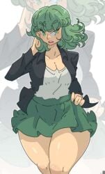 alternate_breast_size cleavage female female_focus female_only fully_clothed green_eyes green_hair leedraw11 one-punch_man skirt tatsumaki thick_thighs