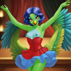 ai_generated bird blue_hair dancer drunken_tales feathers lord_sarloc rawa_(drunken_tales) small_breasts