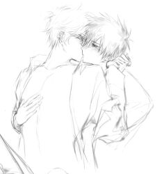 2boys blush gay gintama gintoki_sakata glasses hijikata_toshiro kissing male male_only monochrome no_visible_genitalia official_alternate_costume open_shirt rough_sketch sketch teacher teacher_and_student upper_body wy3163561826160 yaoi