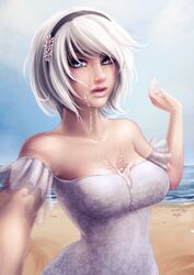 breasts cleavage cum cum_on_breasts cum_on_face female luminyu nier nier:_automata tagme yorha_2b