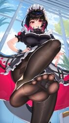 blush damao_yu ellen_joe feet female_only foot_fetish maid sharp_teeth soles toes zenless_zone_zero