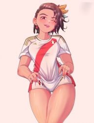 1girls ass athletic_female azucena_milagros_ortiz_castillo bandai_namco big_ass blush blushing_at_viewer braids breasts brown_eyes brown_hair clothing curvy curvy_body curvy_female curvy_figure dark-skinned_female dark_skin earrings feather_hair female female_only fer_z7_(artist) fighting_game fit_female hair_ornament happy_female latina looking_at_viewer medium_breasts namco peruvian_female peruvian_flag seductive seductive_look seductive_pose seductive_smile short_hair shorts simple_background standing sticking_out_tongue t-shirt tekken tekken_8 thick_legs thick_thighs thighs tongue_out video_game_character video_games wide_hips wink wrong_eye_color