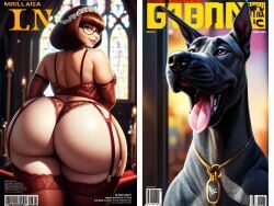 1animal 1girls ai_generated big_ass canid canine domestic_dog female feral glasses great_dane human interspecies scooby-doo taboo velma_dinkley zoophilia