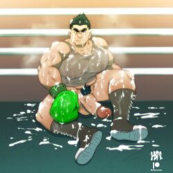 balls bara biceps big_balls big_penis blush clothing cum erection genital_fluids little_mac male male_only male_pubic_hair mrbaraman muscular_male nintendo pecs penis punch_out sweat sweating tight_clothing