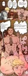 2boys abs ahe_gao anal blush delicious_in_dungeon dungeon_meshi gay horns human_male laios_touden laius male male/male male_focus male_only monster nude orc orc_male restrained safasyota saying_pussy size_difference table tagme text tongue_out yaoi zon_(dungeon_meshi)