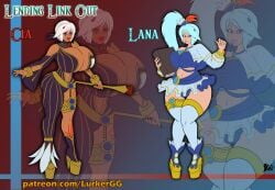 2girls big_breasts bimbo bimbofied blue_hair breasts cia_(the_legend_of_zelda) gigantic_breasts high_heel_boots high_heels hips huge_breasts huge_hips huge_thighs hyper_breasts hyrule_warriors lana lana_(the_legend_of_zelda) large_breasts looking_at_viewer lurkergg massive_breasts the_legend_of_zelda thick_thighs thighs white_hair wide_hips