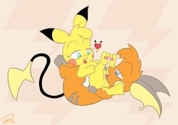 2006 color furry interspecies male male_only multiple_males nintendo no_humans pikachu pokemon pokemon_(species) psyredtails raichu simple_background yaoi