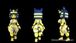 3d animal_crossing animated ankha bandage blue_hair crown jiggle medium_breasts mummy mummy_costume mummy_wrappings nintendo shortstack tahlian thick_thighs ugly voluptuous walk_cycle walking yellow_fur