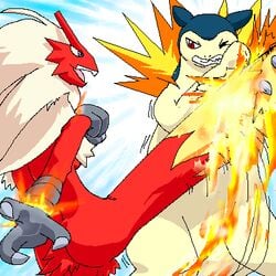 1girls battle blaziken color female fur furry g-sun interspecies nintendo pokemon pokemon_(species) smooth_skin typhlosion unknown_gender