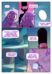 2023 2boys amethyst_(steven_universe) ass black_hair cartoon_network comic comic_page definetelyyuu dildo dildo_in_ass dildo_insertion garnet_(steven_universe) gem_(species) genderswap iamyuu pearl_(steven_universe) purple_hair purple_skin red_skin rule_63 short_hair steven_universe text text_box yuunsfw