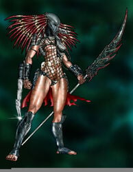 1girls alien alien_girl alien_only arm_blade female female_only female_yautja full_length glaive no_humans polearm predator_(franchise) solo standing weapon yautja