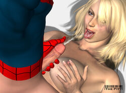 3d cumshot faceless_male female gwen_stacy gwen_stacy_(classic) male marvel paizuri penis peter_parker spider-man spider-man_(series) straight straight_hair the_pitt veiny_penis