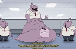 anal anal_sex anthro being_watched common_hippopotamus detailed_background dialogue duo from_behind_position group ha_a_monkey hand_on_butt hi_res hipponoid_commander hippopotamid humanoid looking_at_another male male/male mammal muscular muscular_male nickelodeon office on_the_floor overweight overweight_male penetration public public_nudity public_sex rock_paper_scissors_(nickelodeon) sex size_difference small_dom_big_sub tail text