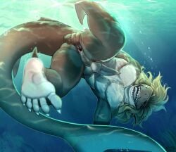 1boy anal anal_fingering anthro anus ass balls barbel_(anatomy) blonde_hair body_hair carpet_shark chest_hair claspers claws diphallia diphallism dorsal_fin ear_fins eyelashes feet fin finger_claws fingering fish fish_hook genitals ginglymostomatid hair hi_res hook long_eyelashes long_hair male male_only marine mastectomy_scar membrane_(anatomy) multi_genitalia multi_penis multiple_piercings nurse_shark open_mouth penis piercing pig_(artist) presenting presenting_hindquarters pubes pupils scales scar sea shark sharp_teeth slit_pupils smile smiling_at_viewer solo_focus solo_male teeth toe_claws toes tongue underwater water webbed_feet webbed_hands