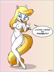 00s animaniacs artist_request breasts dialogue fanboy female furry minerva_mink mink nude pink_nipples tagme