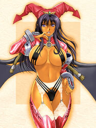 00s 1girls bastard!! black_hair black_panties boots breasts cowboy_shot curvaceous demon_girl female garter_belt garter_straps hat highleg highleg_panties homare_(fool's_art) humanoid jester_cap large_breasts light-skinned_female light_skin lingerie long_hair long_nails looking_at_viewer panties porno_dianno presenting solo thick_thighs thigh_boots thigh_gap thighhighs thighs tied_hair twintails underwear wide_hips