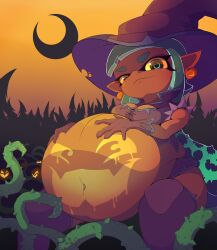 halloween inkling inkling_girl malachi soft_vore splatoon vore vore_belly witch witch_costume witch_hat