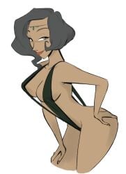 1girls avatar_legends big_breasts breasts brokenlynx colored earth_kingdom female female_only forehead_jewel forehead_necklace green_eyes grey_hair hand_on_hip jewelry large_breasts mature_female milf red_lipstick short_hair sideboob sling_bikini smile smirk solo suyin_bei_fong swimsuit the_legend_of_korra third-party_edit white_background