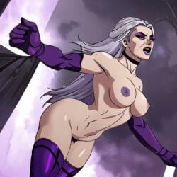 ai_generated big_breasts blueblaster69 breasts curvy curvy_female female female_only flying goth goth_girl hourglass_figure long_hair milf mortal_kombat mortal_kombat_11 netherrealm_studios nipples pubic_hair pussy sindel thick_thighs vagina white_eyes white_hair wide_hips