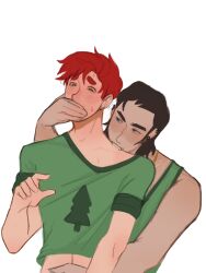 camp_camp cj_(camp_camp) david_(camp_camp) gay_sex hand_covering_mouth red_hair sweating tagme white_background