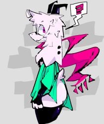 1boy 2d anthro anthro_male anthro_only black_horns black_thighhighs caprine circular_glasses curvy deltarune deltarune_chapter_2 ear_piercing fat_ass femboy fingerless_gloves furry furry_male furry_only humanoid humanoid_male humanoid_only male male_only mammal mammal_humanoid pink_eyes poncho question_mark ralsei ralsei_with_white_fur red_scarf side_view solo thick_thighs undertale_(series) xexeezy