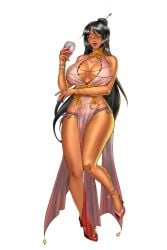 big_breasts dress female harem_heroes hentai_heroes hentai_heroes_character large_breasts long_hair long_legs looking_at_viewer nutaku png ponytail salem_(hentai_heroes) tan_skin thighs tight_clothing transparent_background