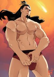 1boy avatar_legends avatar_the_last_airbender bara bara_tits barazoku big_bulge bulge daddy facial_hair fire_nation gay hairy huge_bulge male male_focus male_nipples male_only manly mature_male muscular_male nickelodeon nipples ozai penis_outline solo solo_male underwear yaoi