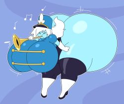 1girls ass_expansion big_ass big_breasts blue_skin brass_instrument breasts bubble_butt dorahden ember_(angstrom) female huge_ass huge_breasts hyper_ass marching_band_uniform solo solo_female thick_thighs trumpet wide_hips wind_instrument