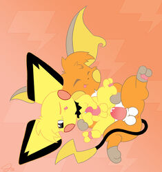 2005 buggery color furry interspecies male male_only multiple_males nintendo no_humans penis pichu pokemon pokemon_(species) psyredtails raichu testicles yaoi