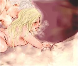 1boy 1girls artistic_nude blonde_hair cecil_harvey female final_fantasy final_fantasy_iv heavy_breathing male/female on_stomach passionate romantic romantic_sex rosa_farrell sex sheet_grab straight tagme