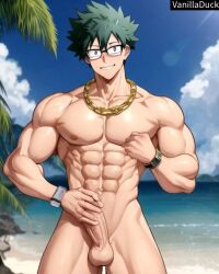 1boy abs ai_generated balls ballsack beach biceps big_balls big_penis big_testicles blush boku_no_hero_academia bracelet buff bulge chest clouds cock deku dick erect erect_penis erection gold gold_(metal) gold_bracelet gold_chain gold_jewelry gold_necklace green_hair happy huge_cock huge_testicles izuku_midoriya jewerly large_penis large_testicles long_penis male male_focus male_only muscle muscle_tone muscles muscular muscular_arms muscular_legs muscular_male muscular_thighs my_hero_academia naked naked_male neck_chain necklace nipples no_clothes no_clothing nude nude_male nudity ocean pecs penis sea seaside shorts six_pack sky solo solo_focus solo_male strong sweat sweatdrop sweating sweaty sweaty_body testicles thick_penis vanilladuck water