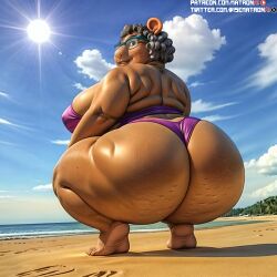 1girls 4k ai_generated anthro arthur_(series) bbw beach big_breasts cellulite chubby chubby_anthro chubby_female day daytime exposed exposed_ass fat fat_ass fat_butt feet female gilf glasses granny gray_hair highres large_ass large_breasts looking_at_viewer looking_back massive_ass matronai_(artist) obese obese_anthro obese_female old older_female patreon patreon_username pinup plump pose squatting ssbbw stable_diffusion sunny swimsuit thora_read twitter_username