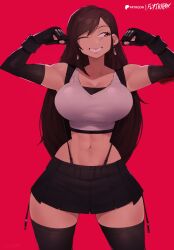 1girls 2024 2d 2d_(artwork) abs artist_logo artist_signature athletic athletic_female bangs bare_belly bare_shoulders bare_stomach belly belly_button big_breasts black_hair black_legwear breasts cleavage clothed clothed_female clothing color colored curvaceous curvy curvy_female curvy_figure ear_piercing earrings elbow_gloves fantasy female female_focus female_only femme_fatale final_fantasy final_fantasy_vii final_fantasy_vii_remake flytrapxx gloves hips huge_breasts jewelry large_breasts long_hair muscular muscular_female one_eye_closed red_eyes skirt smile smiling solo solo_female solo_focus square_enix stockings tank_top thick_thighs thighhighs thighs tifa tifa_lockhart tifa_lockheart video_game_character video_game_franchise video_games