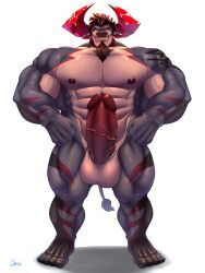 abs absurd_res anthro balls big_penis bovid bovine brown_body brown_fur cattle erection fur gao_xio genitals hi_res horn huge_cock lifewonders live_a_hero male male_only mammal muscular muscular_anthro nipples nude obsidius pecs penis solo vein veiny_penis