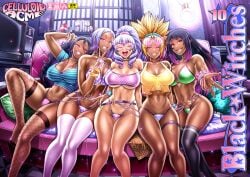 5girls breasts chiba_toshirou dark-skinned_female dark_skin gal ganguro gyaru gyaru_gal kuro_gyaru large_breasts long_hair multiple_girls smile