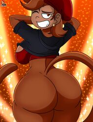 ass big_ass big_butt bubble_butt cute ear_ring female lewdtoons looking_back monkey monkey_girl monkey_tail original original_character primate sideboob winking